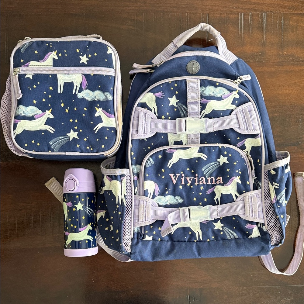 Pottery Barn Kids Unicorn Backpack Set - Navy and Lavender